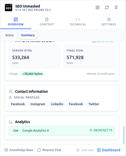 Analytics & Tracking Detection Screenshot